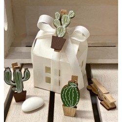 Scatolina di cartoncino vuota a casetta con molletta Cactus