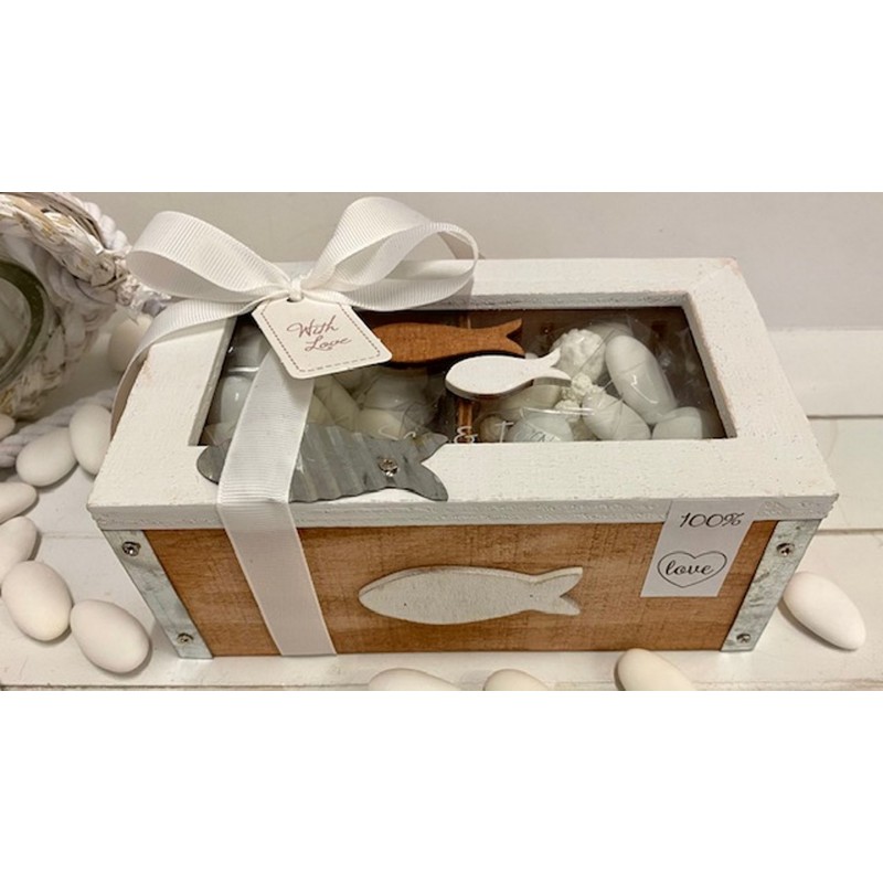 Scatola legno media porta bustine da tè bianca con pesci stilizzati di  legno e metallo - Aelle Creazioni - Bomboniere e Confetti