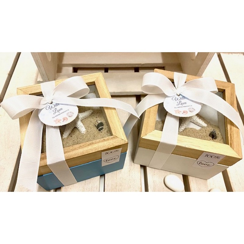 Scatola di legno con decoro mare in due colori assortiti confezionata -  Aelle Creazioni - Bomboniere e Confetti